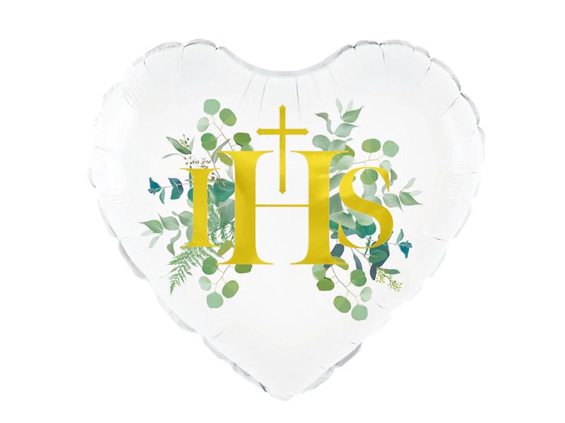 Balon foliowy z helem, Komunia Święta - IHS, eukaliptus, 45 cm (18 cali)