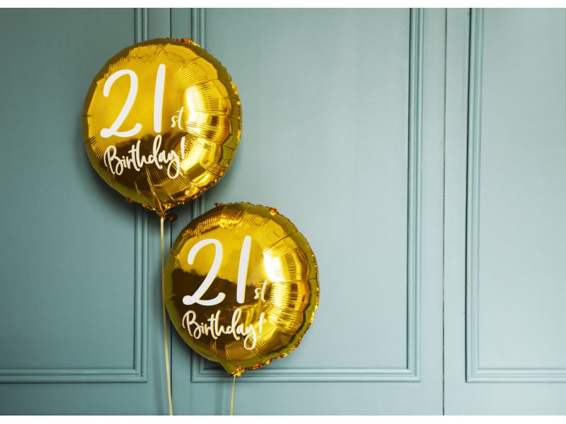 Balon foliowy z helem "21st Birthday", złoty, 45 cm (18 cali) - obrazek 2