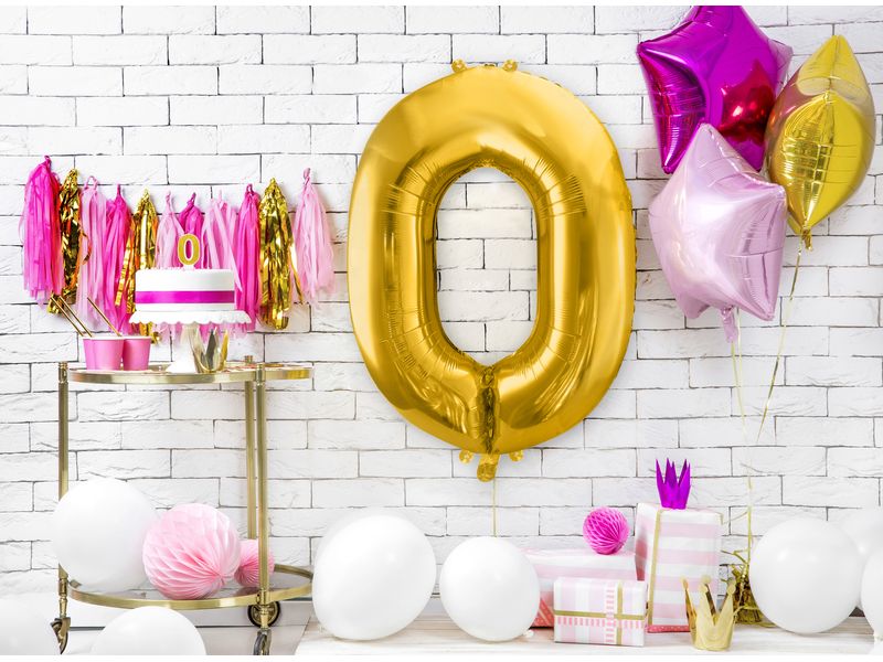 Balon foliowy z helem "cyfra 0", złota, 100 cm - obrazek 2