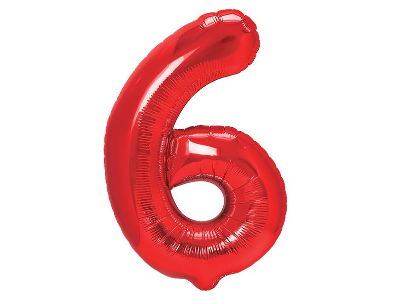 Balon foliowy z helem "cyfra 6", czerwona, 100 cm