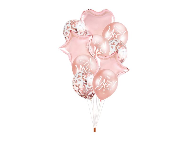 Zestaw balonów z helem "She said Yes!", różowe złoto, 10 szt.