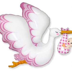 Balon foliowy z helem, „Bocian Baby Girl”, 24 cale