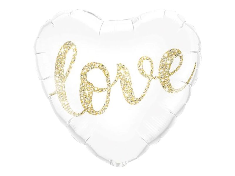 Balon foliowy z helem „Love - serce”, biały, 45 cm (18 cali)