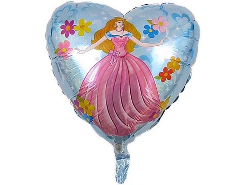 Balon foliowy z helem "Księżniczka w kwiatach, niebieskie serce", 45 cm (18 cali)