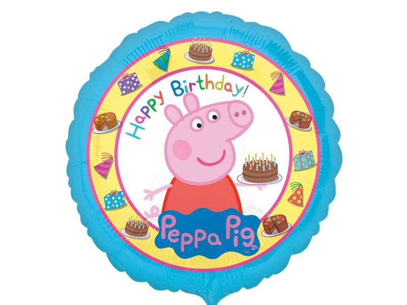 Balon foliowy z helem „Świnka Peppa urodzinowo, Peppa Pig”, 45 cm (18 cali)