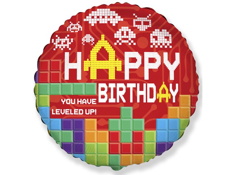 Balon foliowy z helem "Happy Birthday- BRICKS", 45 cm (18 cali)