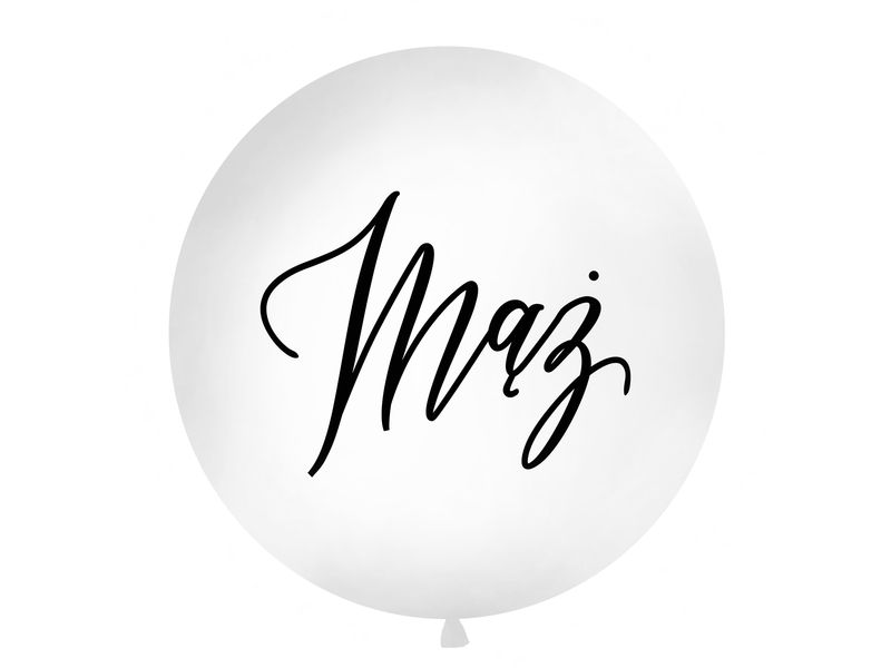 Balon lateksowy z helem "Mąż", 100 cm, biały z nadrukiem czarnym