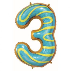 Balon foliowy z helem "cyfra 3", ciasteczko, 78 cm