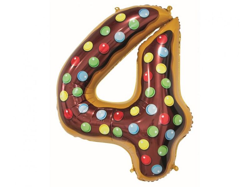 Balon foliowy z helem "cyfra 4", ciasteczko, 78 cm