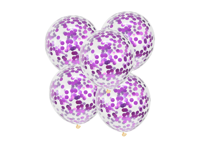 Zestaw balonów z helem, konfetti fioletowe, 26 cm (12 cali), 5 szt.