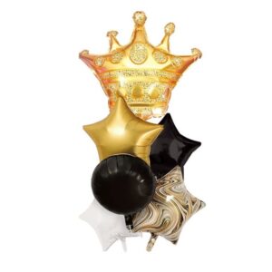 Zestaw balonów z helem, Korona, złoto czarny, 6 szt.