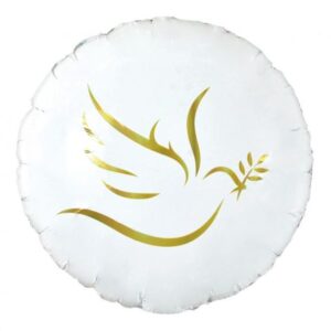 Balon foliowy z helem Komunia Święta - Złoty gołąbek, 45 cm (18 cali)