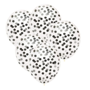 Zestaw balonów z helem, konfetti czarne, 26 cm (12 cali), 5 szt.